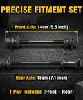 1 Pair Front And Rear Bicycle Solid Axle Set With 14cm Front And 18cm Rear Shafts, Durable Hub Axles For Mountain And Road Bikes, Universal Wheel Repair Tool Accessory For Easy On The Go Fixes shown on textured surface