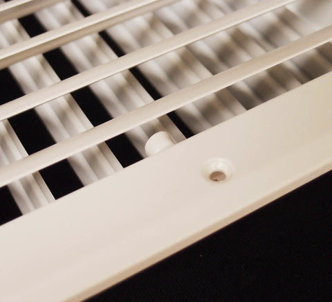 Close-up of 10 By 6 Inch One Way Air Vent With Adjustable Aluminum Curved Blades Powder Coat Finish For Scratch Resistant No Fuss Air Flow