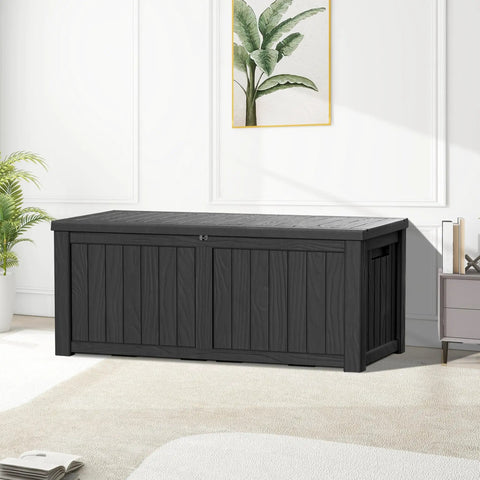 All Weather Outdoor Storage Box Bench, 150 Gallon Lockable And Waterproof Storage Chest For Patio Cushions, Onyx Black