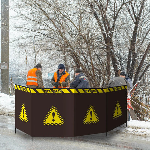 Workers using Top Notch Heavy Duty Debris Containment Barrier For Tree Work 4 Panel Safety Barricade Foldable Oxford Fabric Shield.