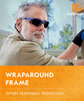 Man wearing Nemesis V30 Safety Glasses With Smoke Anti Fog Lenses And Blue Metallic Frame Unisex Eyewear, outdoors, close-up
