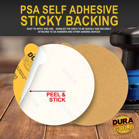 Premium 6 Inch 80 Grit Gold PSA Sanding Discs Box Of 50 Self Adhesive Sticky Back Sandpaper For DA Sanders Finishing Coarse Cut Abrasive