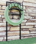 Freestanding Garden Hose Organizer With Black Powder Coat Finish Heavy Duty Detachable Hose Stand Holds 150 Ft Of Hose Includes Storage Basket And Assembly Tools For Outdoor Use Weather Resistant Steel in garden setup