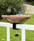 Deck Mounted Bird Bath Bowl For Balcony Railings 12 Inch Unheated Outdoor Bird Bath with fence clamp, birds on water