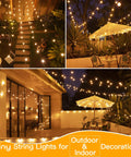 Weatherproof 50Ft Outdoor String Lights With 25 Edison Bulbs And 2 Spare LEDs, IP45 waterproof patio setup with umbrella at night