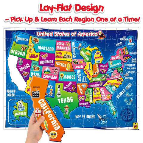 Map Puzzle For Kids Ages 4 To 8 With 50 State Shaped Pieces 103 Piece USA Map Floor Puzzle Large 18x24 Learning Toy For Geography