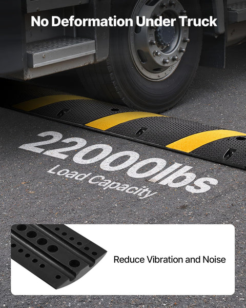Beefy Rubber Driveway Speed Bumps 2-Pack, 6-Foot 2-Channel Modular Traffic Humps, 22,000 Lbs Axle Load Capacity under truck