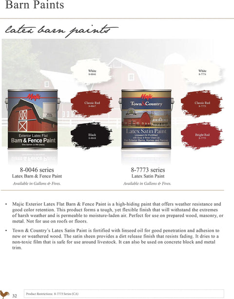 Black Latex Barn And Fence Paint 1 Gallon for tough exterior jobs, shown with other latex paint options in advertisement.