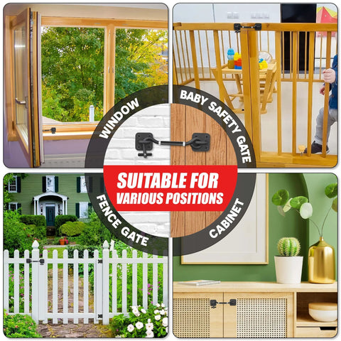 Adjustable 6 To 10 Inch Cabin Hook Eye Latch Gate With Heavy Duty 4 Point Bracket for windows, baby safety gates, fence gates, cabinets