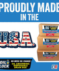 No Mess Oil Change Drain Box Three Pack Small Size for Up To Two And A Half Quarts Each proudly made in USA packaging.