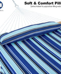 Ultra Comfy Double 12 Foot Quilted Fabric Hammock For Outdoors Or Backyard With Spreader Bar Large Removable Pillow Storage