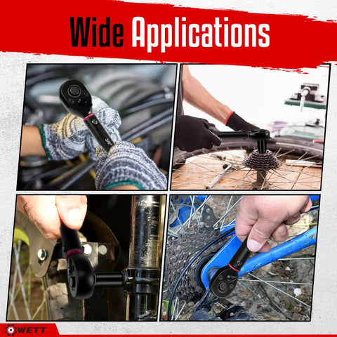 Hands using 11 Piece Torque Wrench Set With Half Inch, Three Eighths Inch And Quarter Inch Drives on bike components