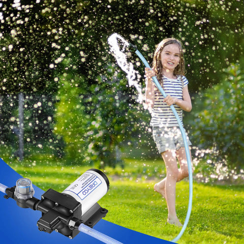 Girl playing with water from Water Pressure Booster Pump Kit 110V Self Priming Industrial Pump With 5.5 GPM At 70 PSI
