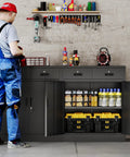 Heavy Duty Steel Storage Cabinet With Locking Doors And Two Drawers For Home Office Garage And School Use 36 Inch Tall Black Metal