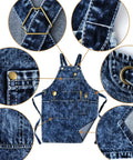Close-up of Denim Apron For Men With Towel Loop And Tool Pockets, Special Washed Style with brass hardware and tool details