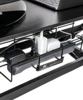 Cord Wire Tray Desk Cable Organizer 32 Inch Open Slot Raceway To Tidy Cables Wires And Cords On Desks Office Cable Management Kit Pack Of 2 Black installed under desk organizing cables and power supply in office setting