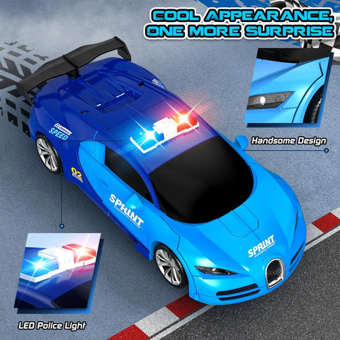 Remote Control Car Transforming Robot Toy For Boys With OneClick Demo Dope 360 Degree Rotation Smooth Deformation LED Lights 2.4GHz RC Vehicle For Kids Easy To Use Perfect Christmas Gift in blue with LED police light and sleek design