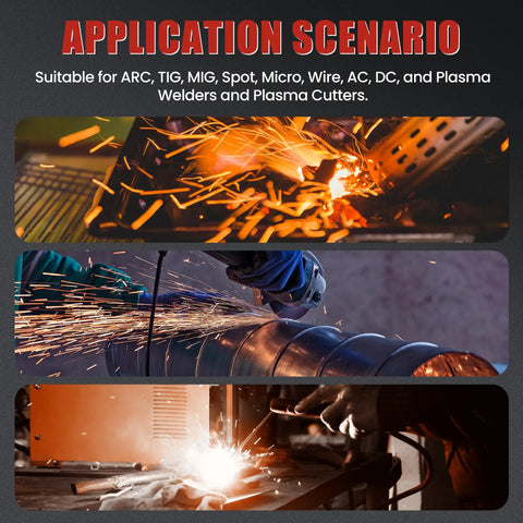 Welding with Auto Darkening Welding Helmet With Flaming Skull Design in various scenarios including TIG and MIG.
