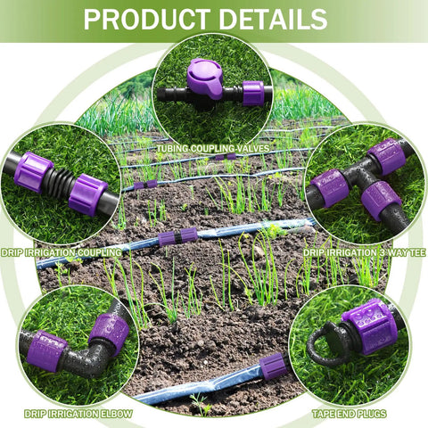 Drip Irrigation Tubing Kit With 1000 Ft Drip Tape Five Eighth Inch Outer Diameter 8 Mil Thick Six Inch Spacing Includes Tape End Plugs