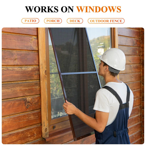 Person installing Heavy Duty Pet Proof Window And Door Screen Replacement Mesh 48 Inch Wide 99 Inch Long Vinyl Coated Polyester