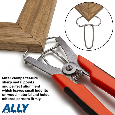 Big Hand Friendly Miter Spring Clamp Pliers With 16 Clamps And 8 Inch Long Handles holding wood frame corner