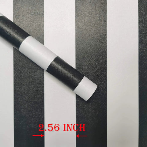 Close-up of Black And White Stripe Peel And Stick Contact Paper Self-Adhesive Wallpaper Roll showing 2.56 inch stripe width