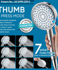 Filtered Handheld Shower Head With High Pressure, 7 Mode, For Hard Water, Chrome Finish showcased with thumb-press design.