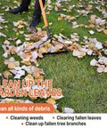 Heavy Duty Garden Bow Rake With 14 Tine And 57 Inch Fiberglass Handle for leaf cleanup on grass