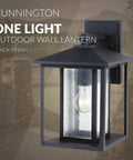 Hunnington One Outdoor Wall Lantern Light Fixture In Black, 1 Light, Modern Exterior Wall Mount, Aluminum Construction