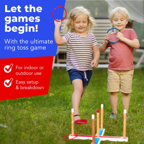 Kids playing Ring Toss Outdoor Yard Game For The Fam And Kids, Classic Backyard Party Toy With 5 Rope Rings on grass