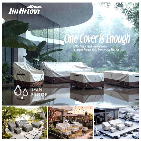 Beefy 3 Seater Outdoor Couch Cover fits up to 76Wx32Dx31H inches waterproof heavy duty patio furniture cover in rain protection scene.