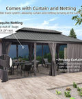 12 By 20 Ft Permanent Hardtop Aluminum Gazebo With Rock Solid Galvanized Steel Roof And Double Roof Design For Patio Lawn And Garden Includes Curtains And Netting Grey