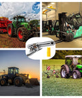 OKYOUK grease gun coupler (0.53in), high-pressure quick-release; close-up with yellow tip amid farm equipment.