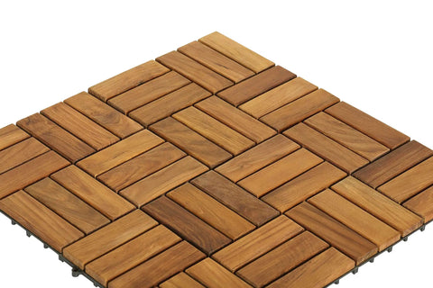 Teak Wood Interlocking Floor Tiles EZ Floor 12x12 Inch Pack Of 10 Solid Brown Indoor Outdoor DIY Installation No Tools Needed