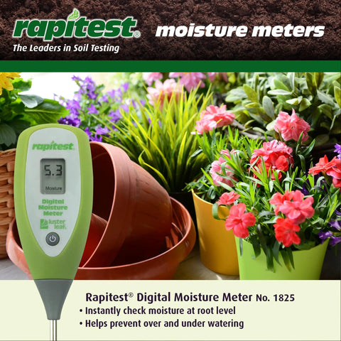 Digital Soil Moisture Meter For Home Gardens And Indoor Plants With Instant Readout And Easy To Read Display, green meter in potted flowers