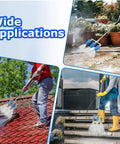 3-In-1 Turbo Nozzle For Pressure Washer With 360 Degree Rotating Jet Streams That Clean Tough Grime Fast And Make Scrubbing Way Easier, 4000 PSI, 4-6 GPM, 1 Quarter Inch Quick Connect, 2.0 Orifice, Blue, shown in various cleaning applications outdoors.