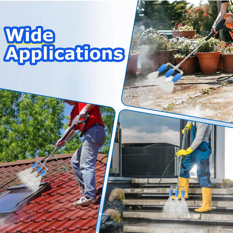3-In-1 Turbo Nozzle For Pressure Washer With 360 Degree Rotating Jet Streams That Clean Tough Grime Fast And Make Scrubbing Way Easier, 4000 PSI, 4-6 GPM, 1 Quarter Inch Quick Connect, 2.0 Orifice, Blue, shown in various cleaning applications outdoors.