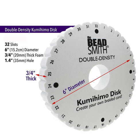 Round Kumihimo Disk For Braiding Jewelry Making, 6 Inch Diameter, 0.75 Inch Thick Double Dense Foam, Pro Grade Starter Friendly Practice Tool
