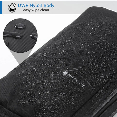 Water-repellent surface of the Compact Mens Toiletry Bag Hanging Dopp Kit For Travel Waterproof Wash Pouch Black Slim Durable Organizer