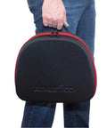 Person holding scuba regulator gear bag with hybrid ultra-protection pro-grade molded EVA foam hard shell lid padded sides