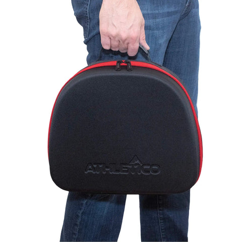 Person holding scuba regulator gear bag with hybrid ultra-protection pro-grade molded EVA foam hard shell lid padded sides