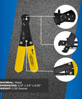 101 S Adjustable Wire Stripper For Electricians And Tech Pros with yellow handles, close-up of cutting mechanism, and metal build.