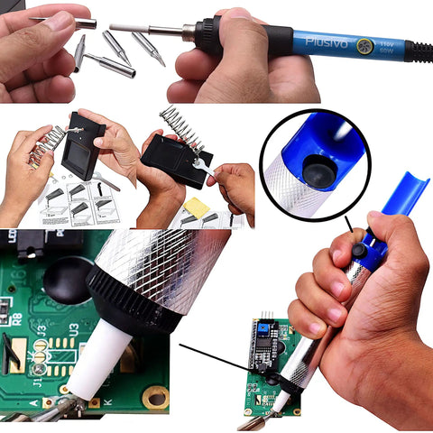 Handy All In One Soldering Kit With 60W Adjustable Iron And Glue Gun Desoldering Pump Five Tips for Electronics Repairs