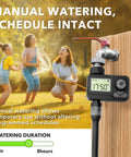 Programmable Sprinkler Timer With Rain Delay For Garden Hose showing manual watering mode on digital display