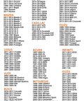 List of compatible car models for locking gas cap including Buick, Mazda, Lexus, Audi, Infiniti, Subaru, Isuzu, and Cadillac.