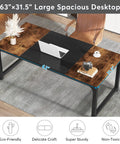 Massive 63-Inch Wide Computer Desk With 31.5-Inch Depth featuring a dark wood finish, steel frame, set up in a modern home office.