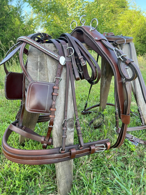 All Leather Driving Harness For Horse Drawn Carriage Brown Premium Quality Adjustable Fit For Pony To Small Horse 12 To 14 Hands