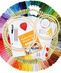304 Pack Embroidery Starter Kit With 200 Color Floss 5 Bamboo Embroidery Hoops 2 Aida Cloths Easy Instructions Bag And Cross Stitch Tools Set For Beginners And Adults displayed in a circle