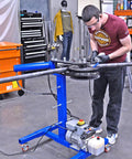 Heavy Duty Electro Hydraulic Pipe Tube Bender Forged For Rough Shop Jobs Handles Up To.120 Wall Aluminum Copper Steel Stainless Chromoly in use.