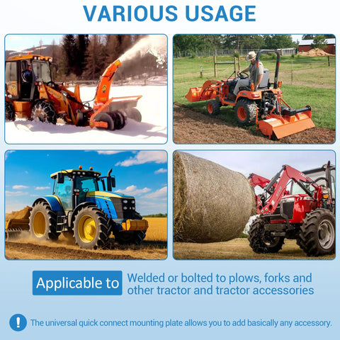 Various tractors using Beefy Heavy Duty Mounting Plate For Farm Tractor Equipment Installation 6mm Thick Q235 Steel Base Plate.